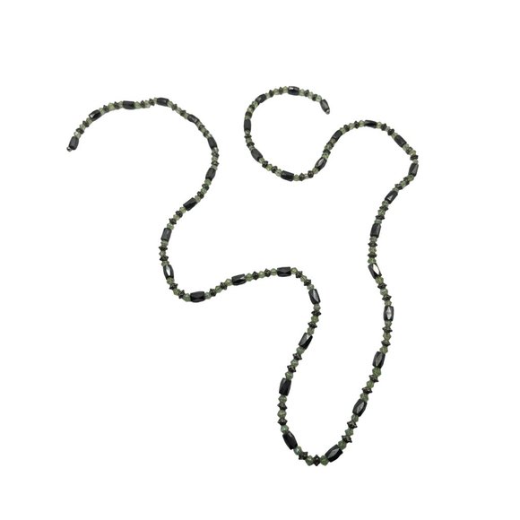 Magnetic Beaded Black and Green Necklace 36 inch Total Length - Picture 6 of 6